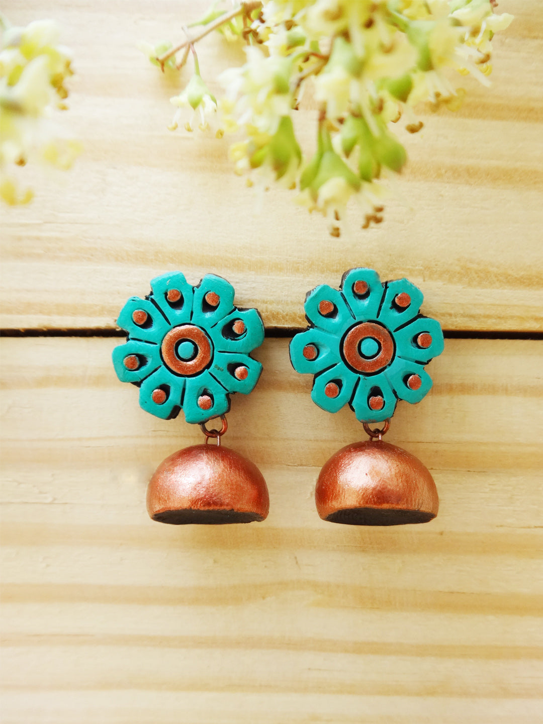 Flower Design Hand Painted Terracotta Earrings