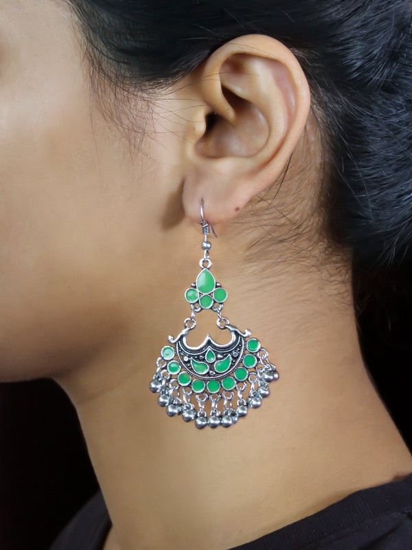 Floral Design Green Dangler Afghani Earring