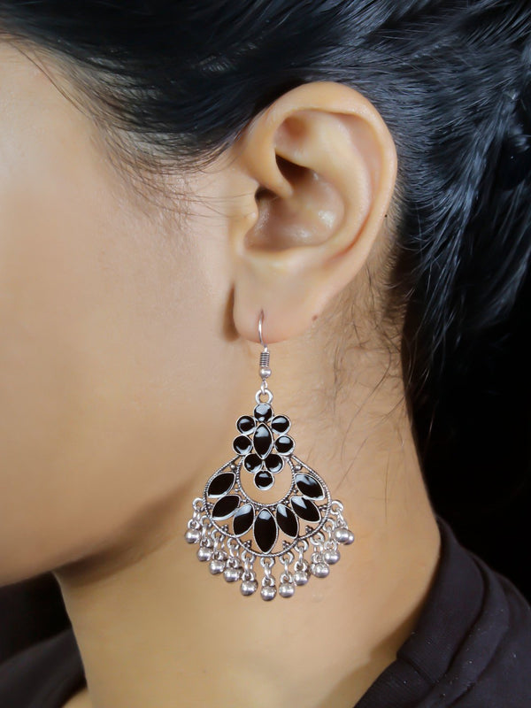 Floral Design Black Dangler Afghani Earring