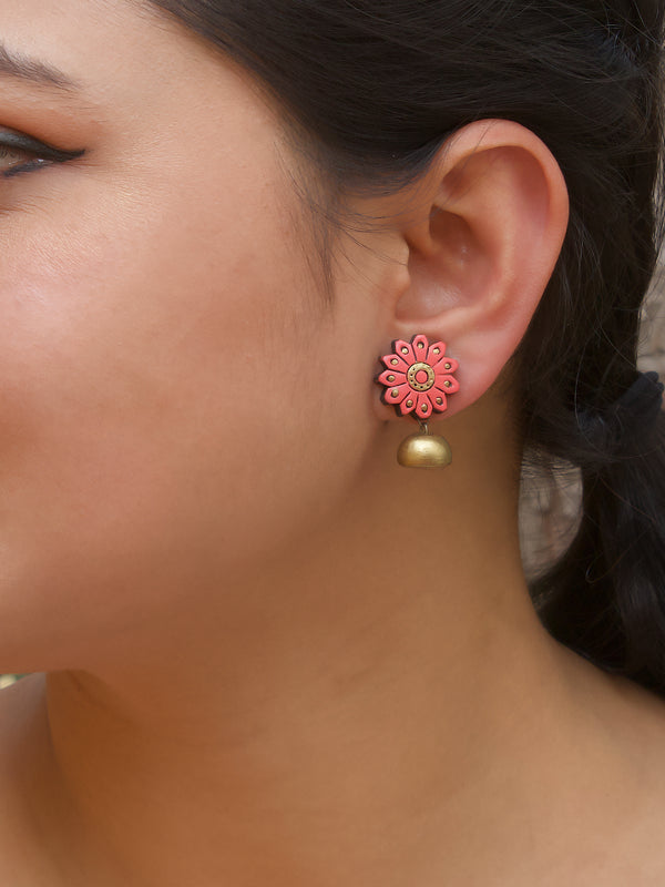 Flower Design Hand Painted Terracotta Earring