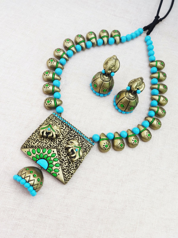 Elephant Design Hand Painted Terracotta Jewelry Set