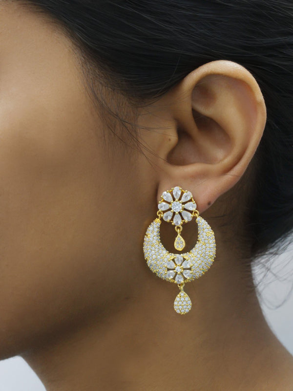 Avismaya Gold Plated Floral Design American Diamond Stone Dangler Earring