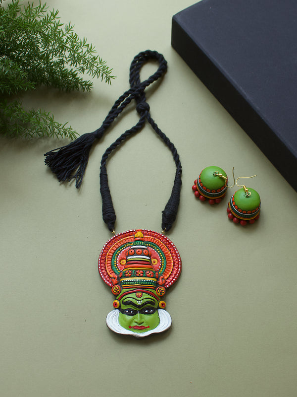 Kathakali Design Hand Painted Finish Terracotta Jewellery Set