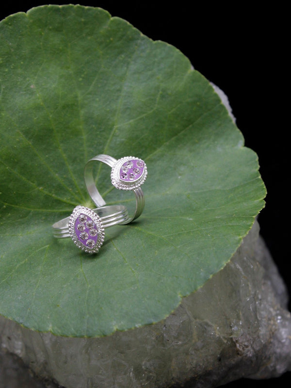 Oxidised Silver Plated Eye Design Adjustable Purple Color Toe ring