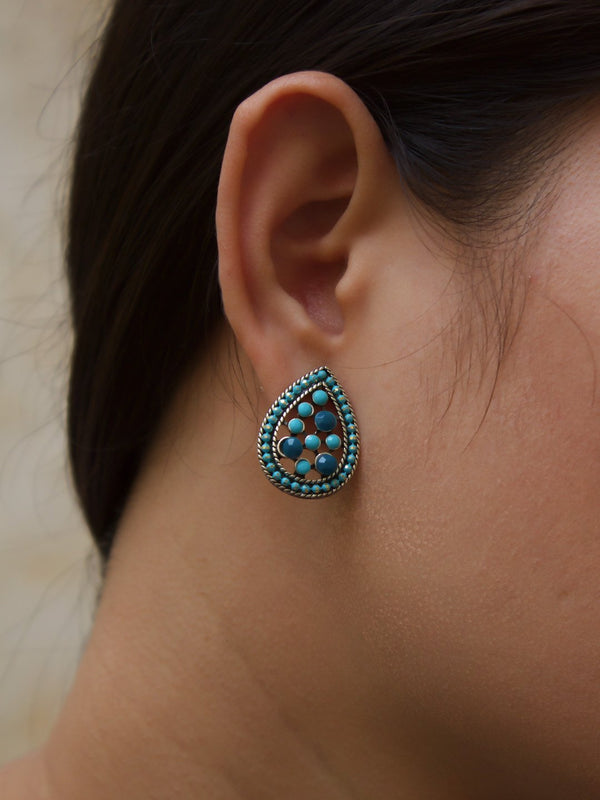 Tear Design  Blue Stud  With Stones Earring