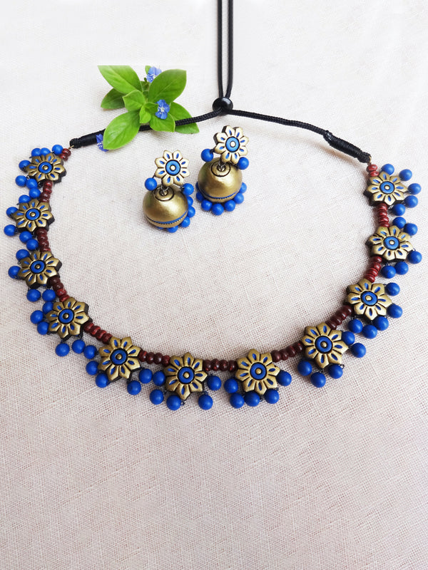 Flower Design Hand Painted Terracotta Jewelry Set