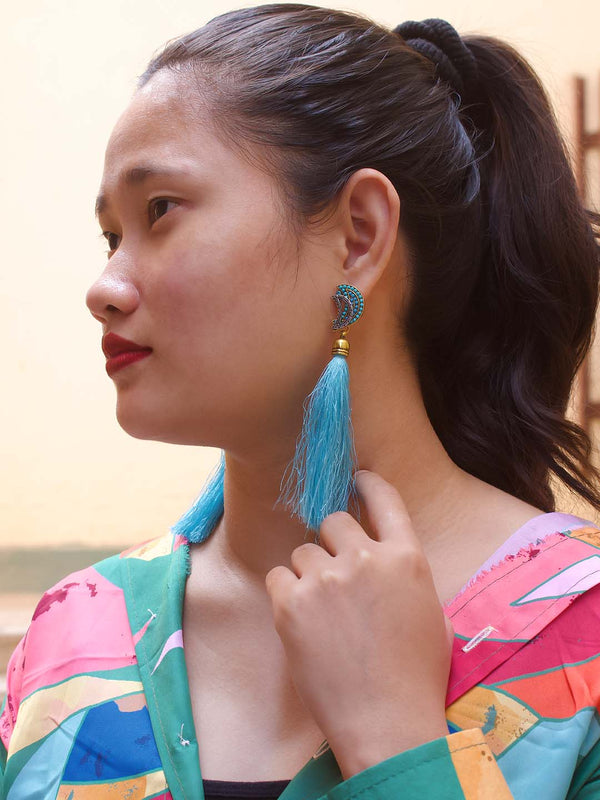 Sky Blue Tassel Stud Earring