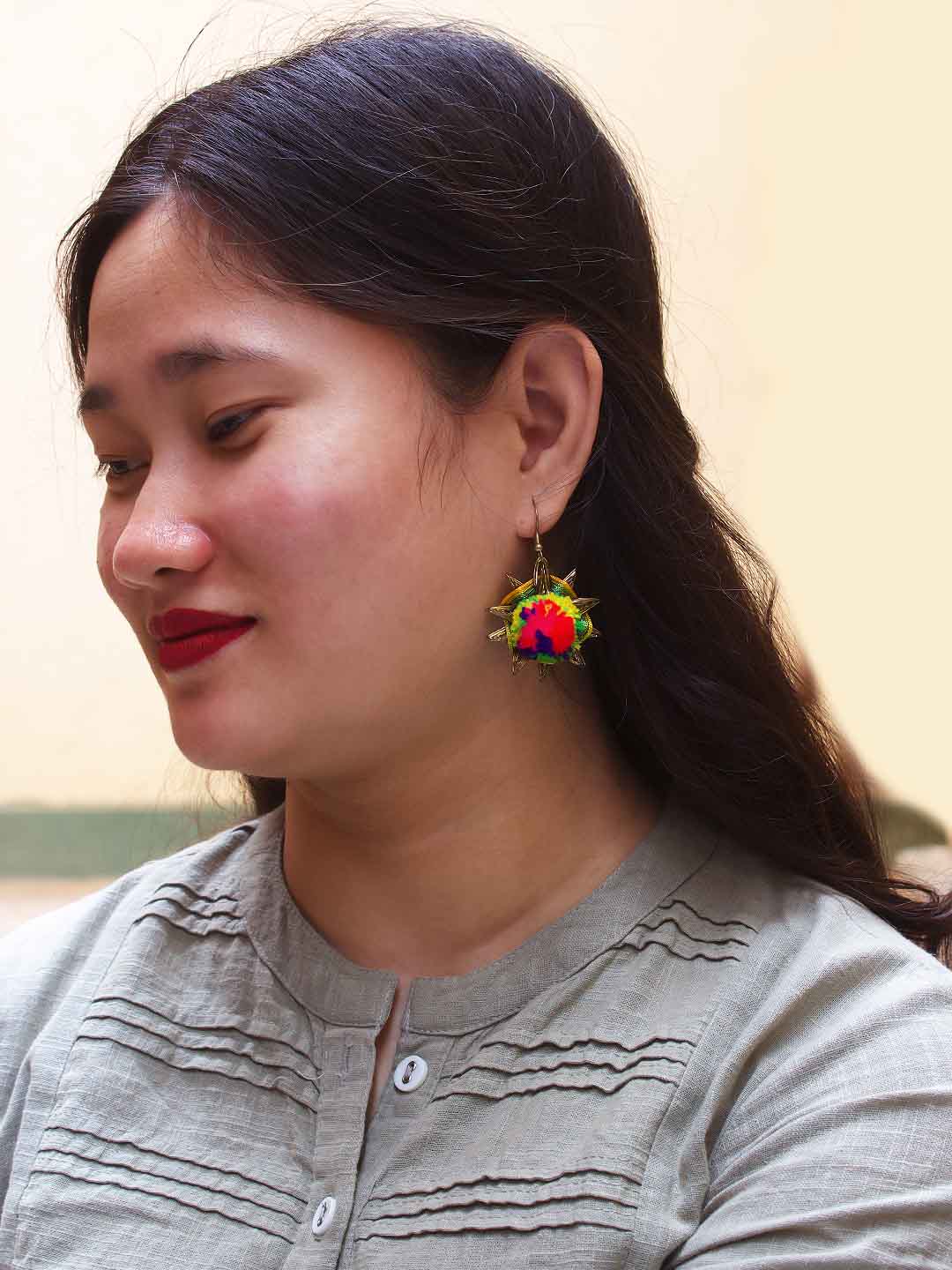 Multicolor Pom Pom Earring