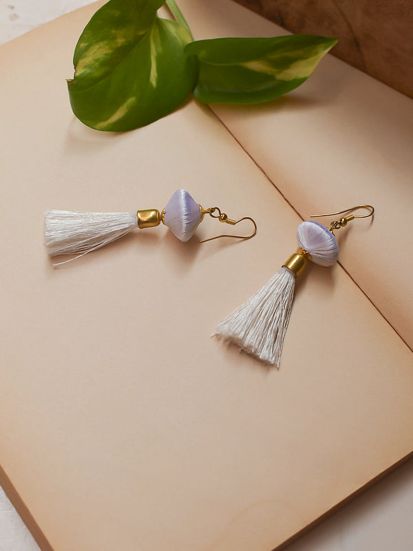 Gold Plated White Color Tassel Design Dangler Earrings