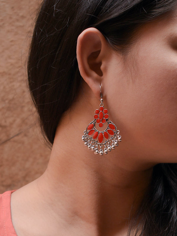 Floral Design Red Dangler Afghani Earring