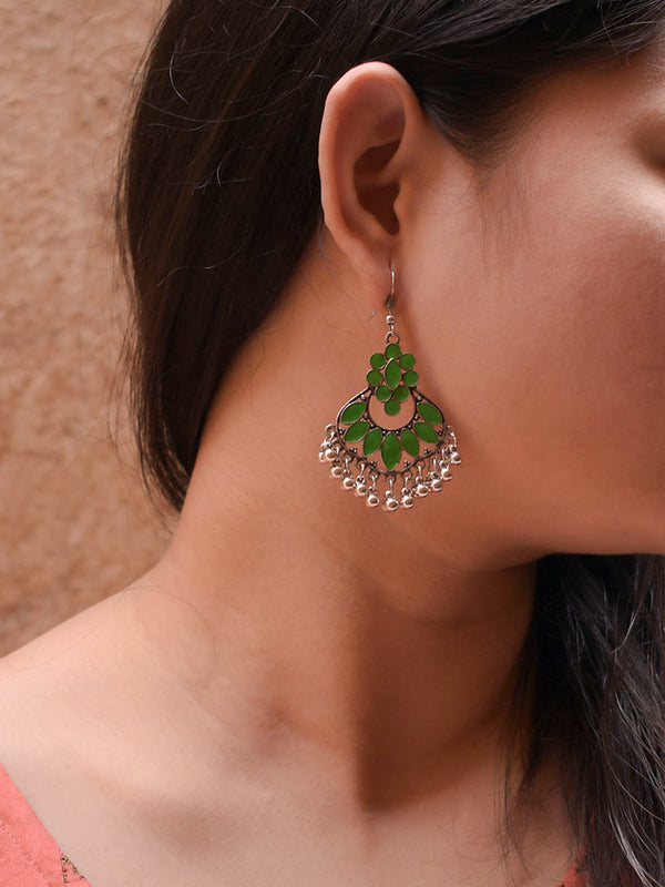 Floral Design Green Dangler Afghani Earring