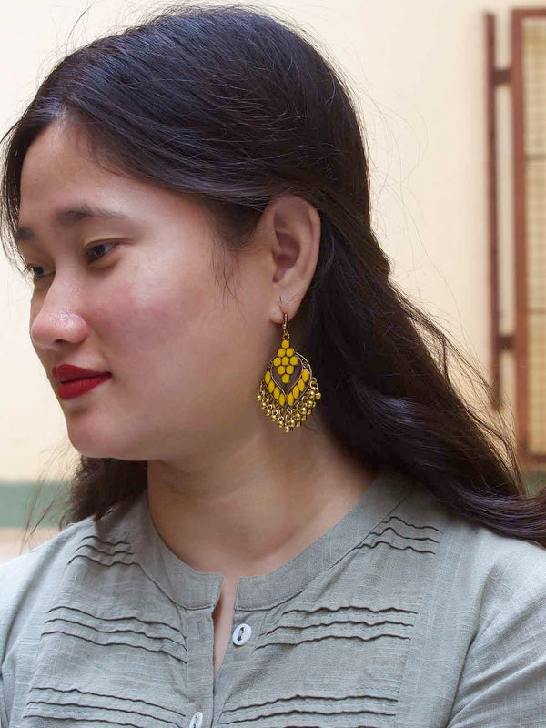 Floral Design Yellow Dangler Afghani Earring