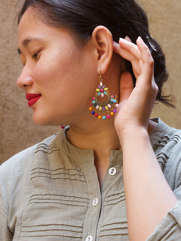 Multicolor Gold Plated Dangler Earring