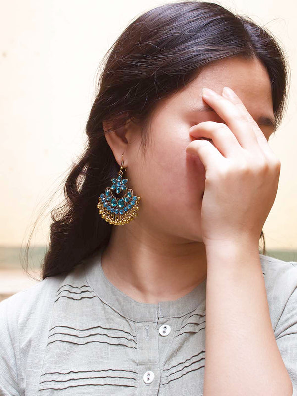 Floral Design Blue Dangler Afghani Earring