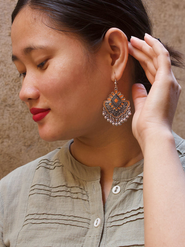 Floral Design Orange Dangler Afghani Earring