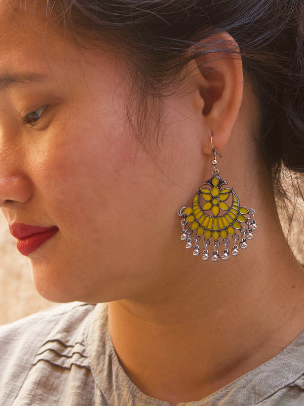 Floral Design Yellow Dangler Afghani Earring