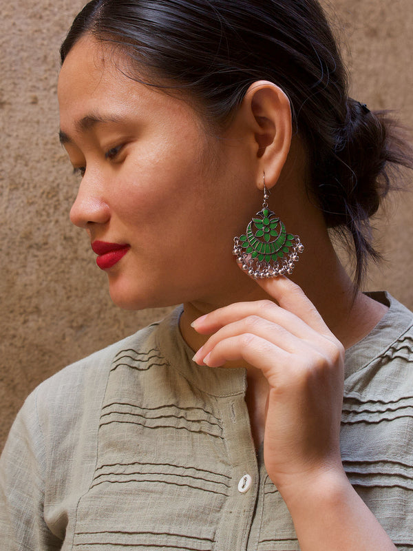 Floral Design Green Dangler Afghani Earring