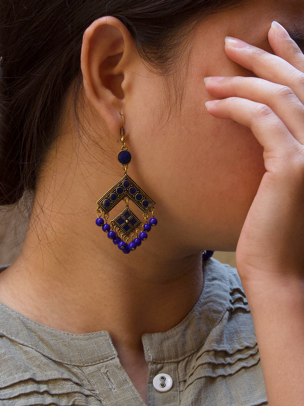 Gold Plated Blue Enamel Paint Earring