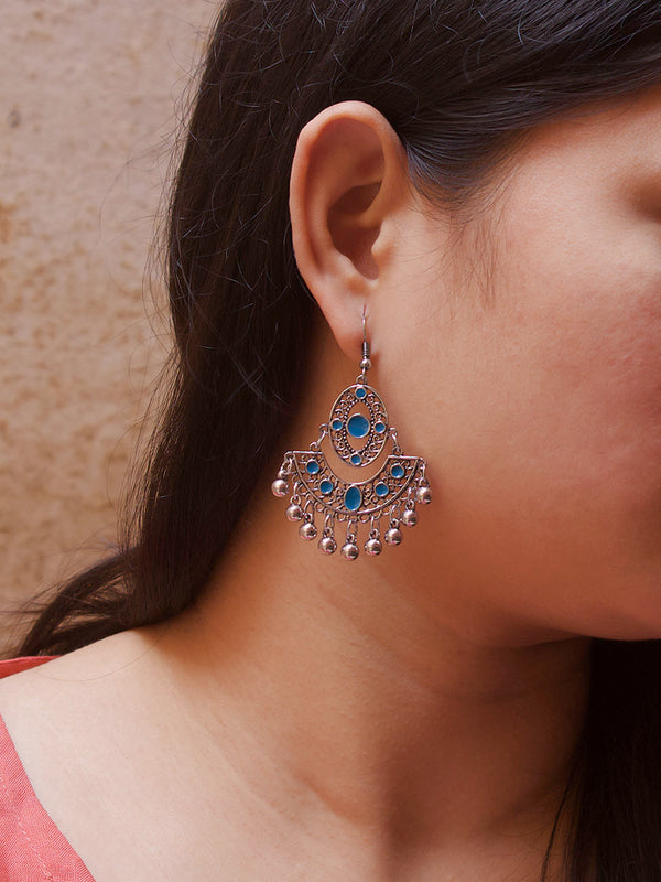 Geometric Design Blue Dangler Afghani Earring