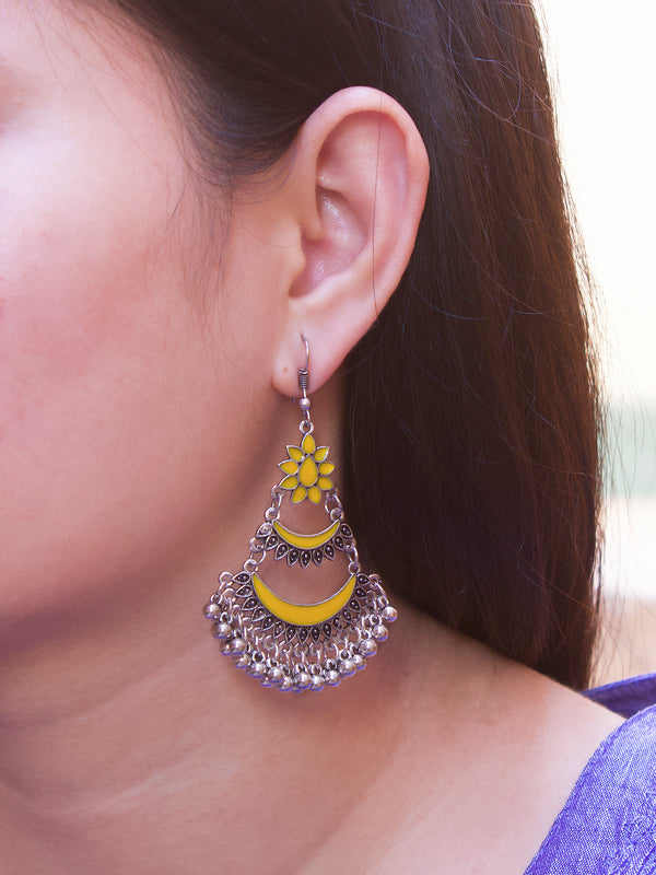 Floral Design Yellow Dangler Afghani Earring