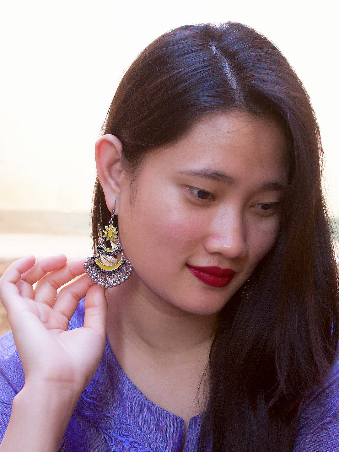 Floral Design Yellow Dangler Afghani Earring