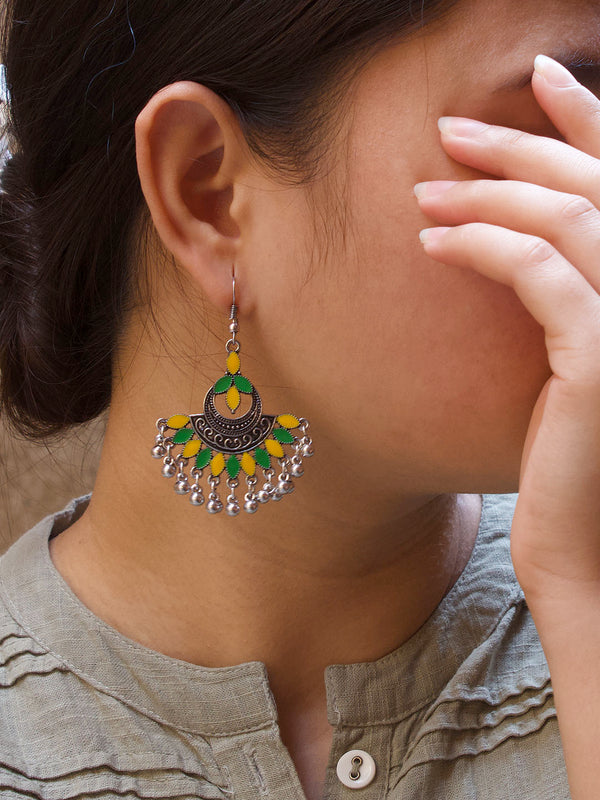 Geometric Design Yellow and Green Dangler Afghani Earring