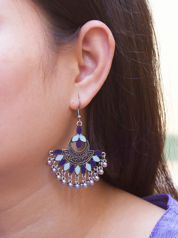 Floral Design Blue Dangler Afghani Earring