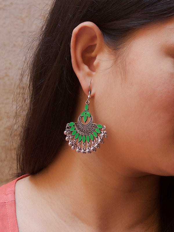 Floral Design Green Dangler Afghani Earring