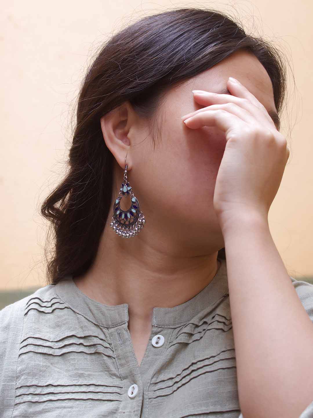 Floral Design Blue Dangler Afghani Earring