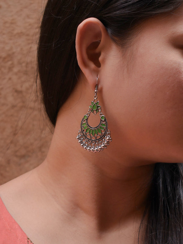 Floral Design Green Dangler Afghani Earring