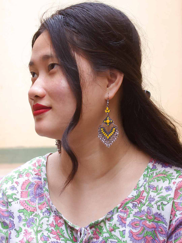 Floral Design Yellow Dangler Afghani Earring