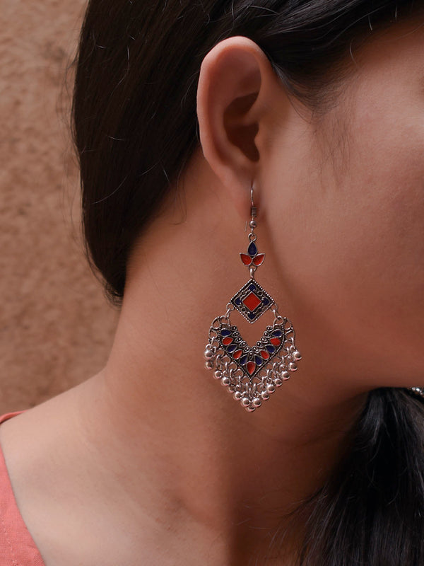 Floral Design Red and Blue Dangler Afghani Earring