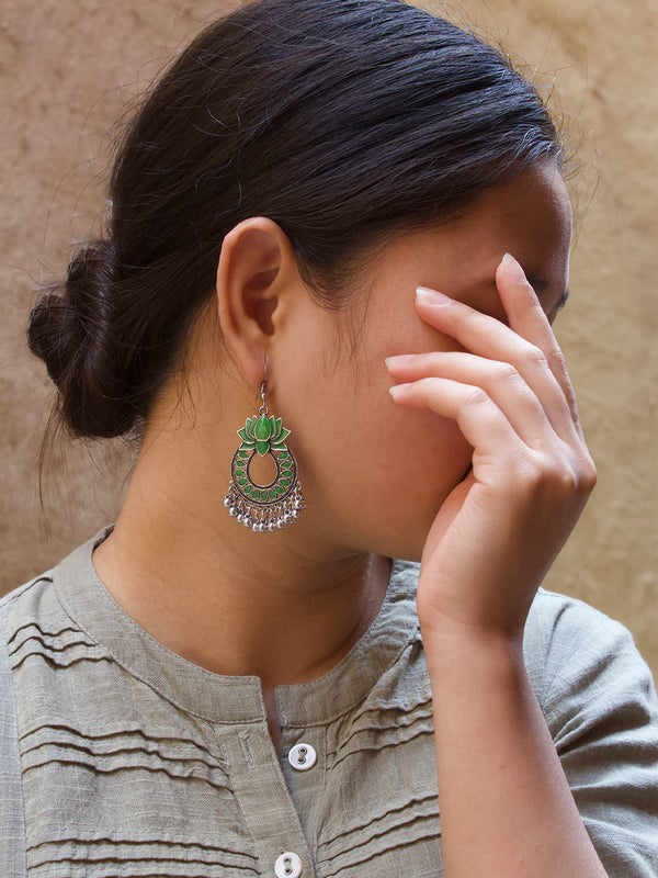 Floral Design Green Dangler Afghani Earring