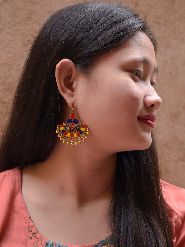 Gold Plating Multicolor Floral Design Afghani Earring