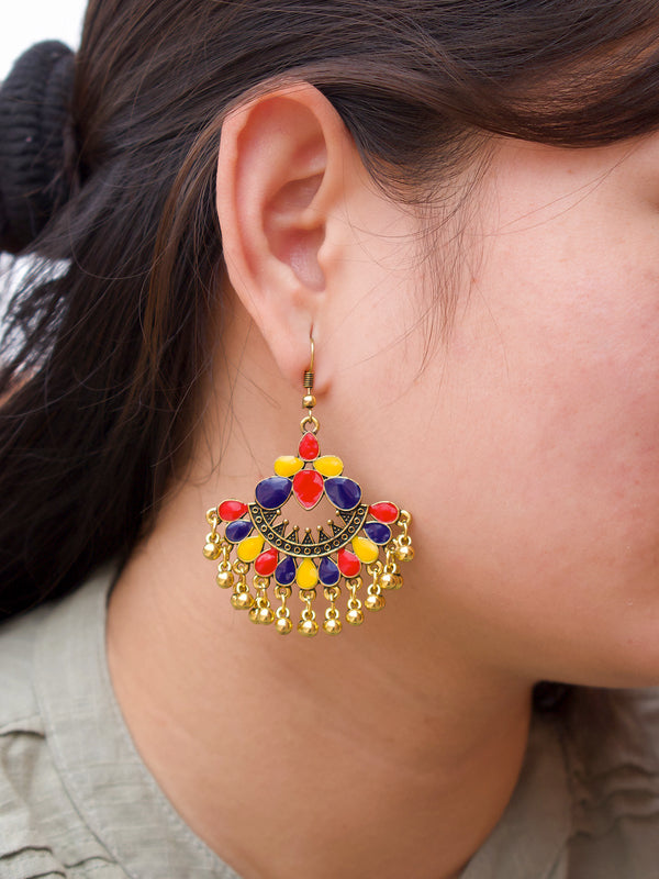 Gold Plating Multicolor Floral Design Afghani Earring