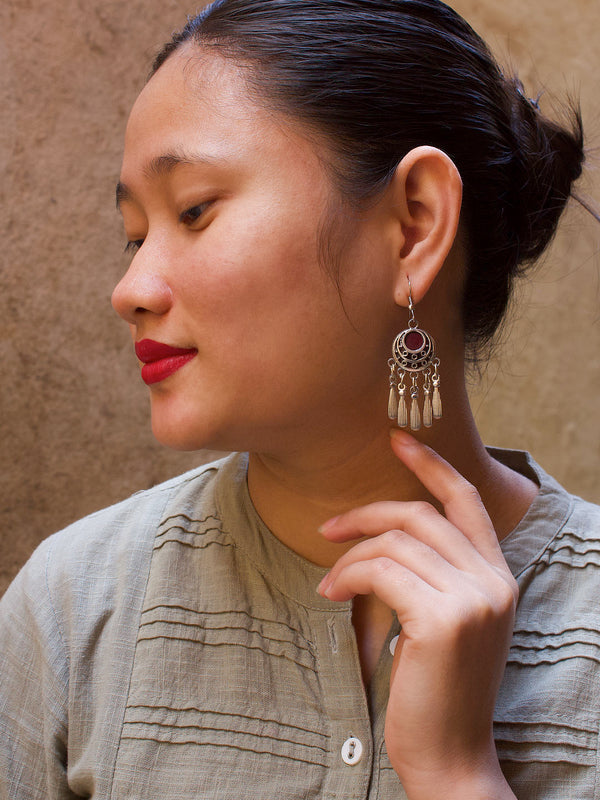 Crescent Design Red Drop Afghani Earring