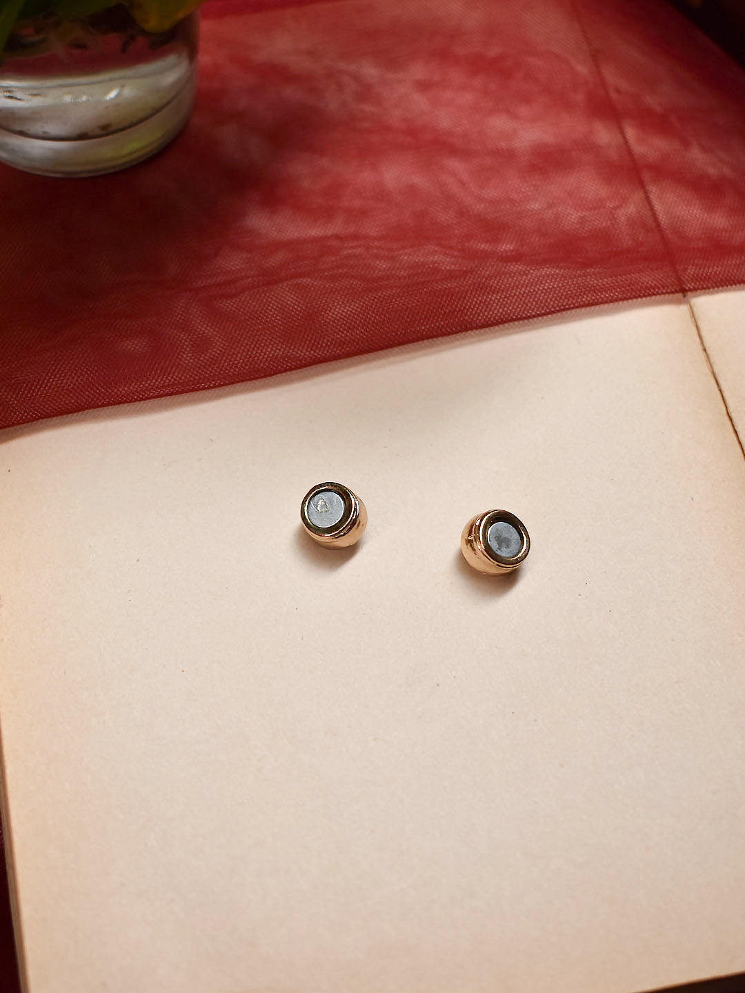 Gold Plated White Color Stone Stud Mangnet Earrings