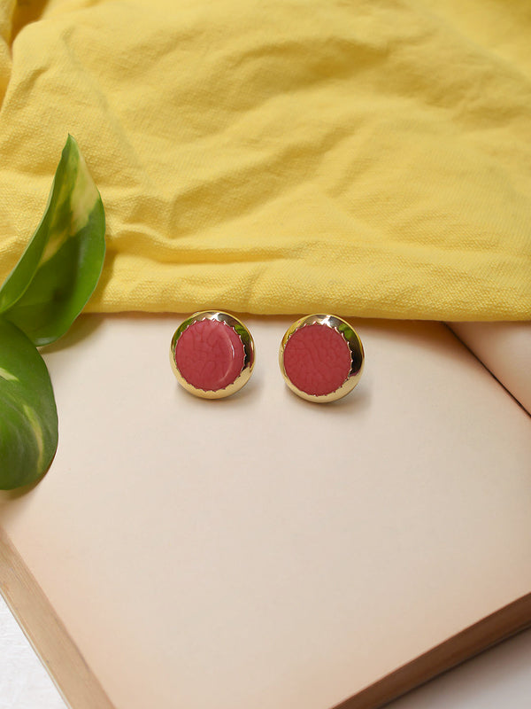 Gold Plated Circular Shape Red Color Stud Earring