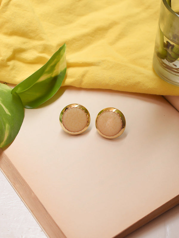 Gold Plated Circular Shape Pink Color Stud Earring