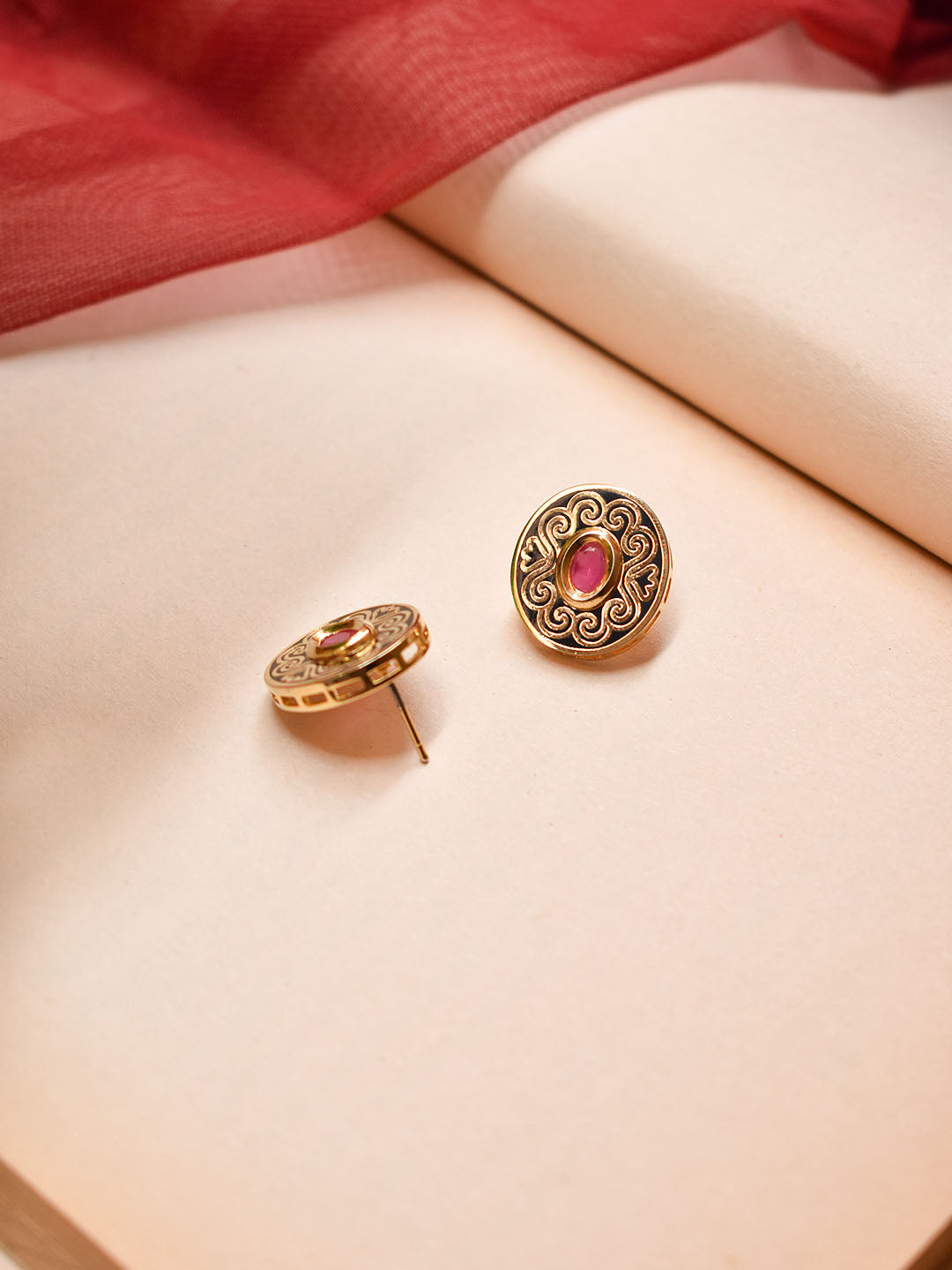 Gold Plated Circular Shape Geometric Design Stud Earring