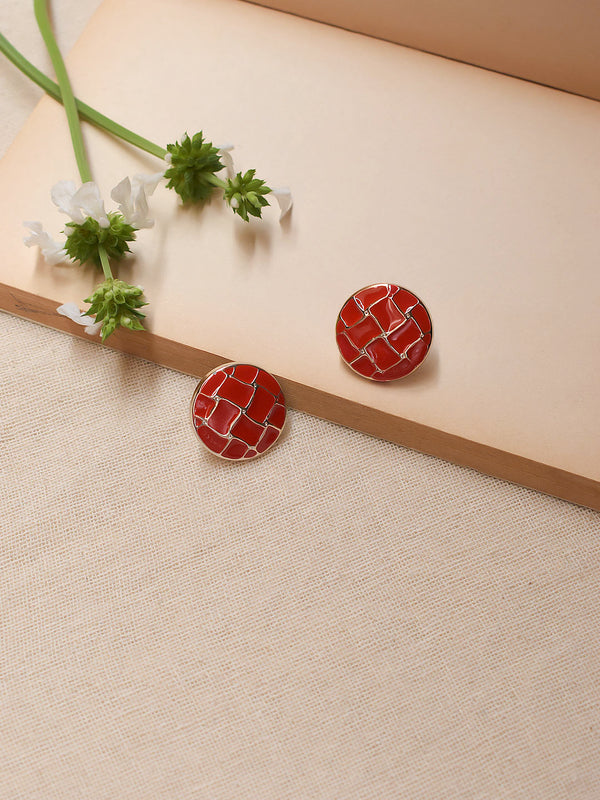 Circular Design Enamel Paint Finish Brass Earring