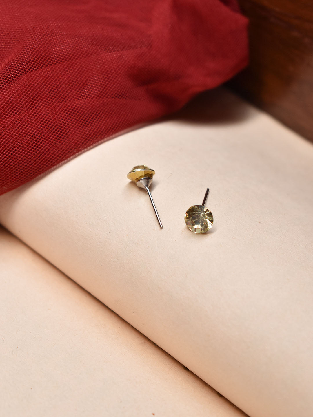 Gold Plated Circular Shape White Color Stone Stud Earring