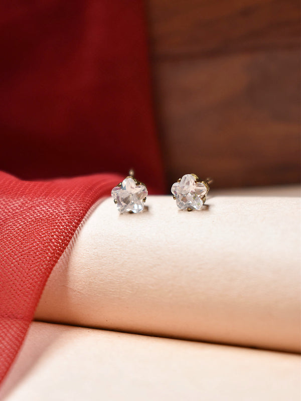 Silver Plated Floral Design White Color Stones Stud Earring