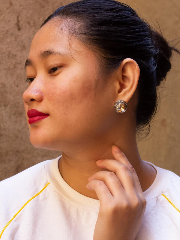 Simple Circle Design With Yellow Color Stone Stud Earring