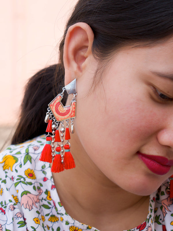 Red Color Tassel With Enamel Paint Earring