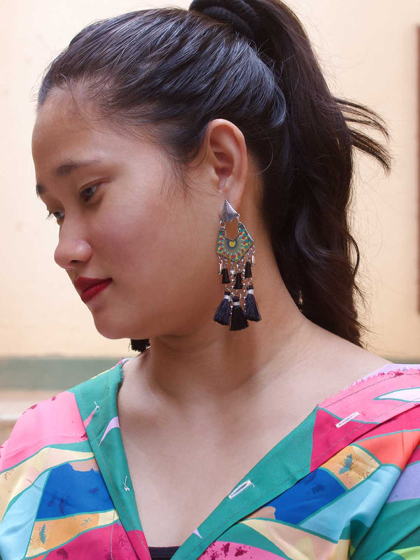 Black Color Tassel With Enamel Paint Earring