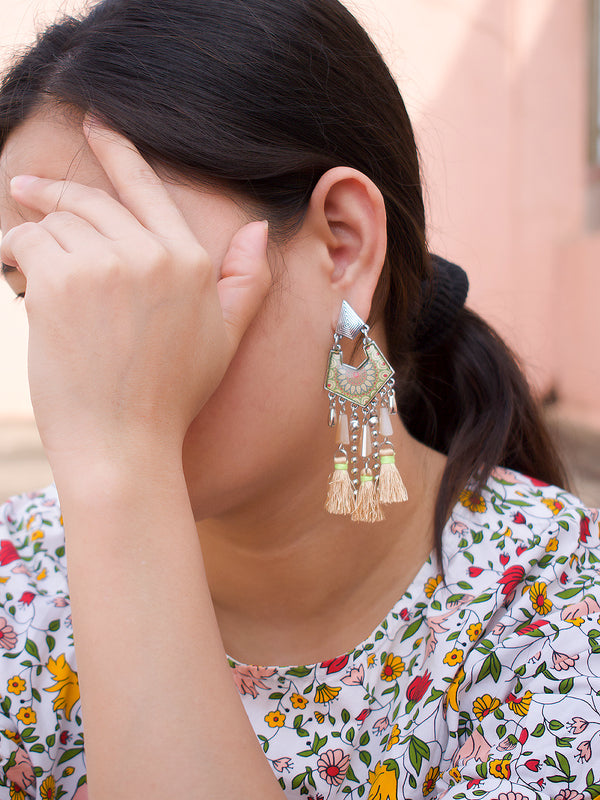 Brown Color Tassel With Enamel Paint Earring