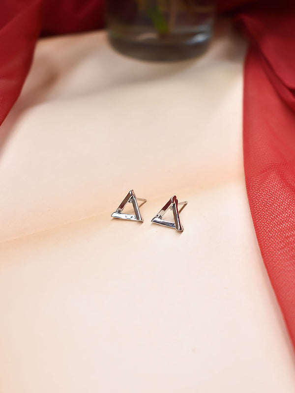 Silver Plated Triangular Shape Stud Earrings