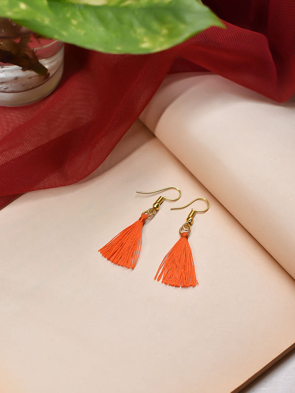 Gold Plated Tassel Design Orange Color Earrings