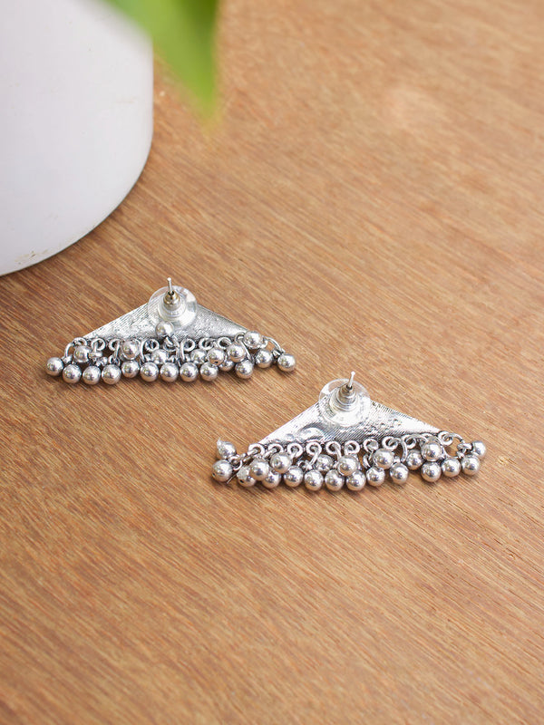 Silver Plated Triangle Design Yellow Color Enamel Paint With Dropping Ghungroo Stud Earring